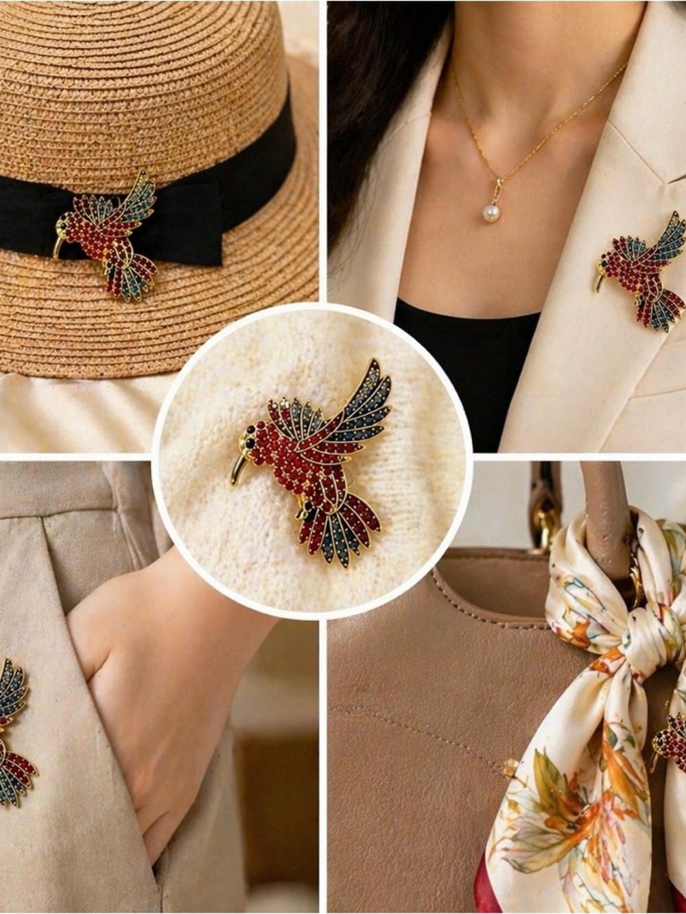 Mint Multicolor Hummingbird Brooch Pin - Pick One